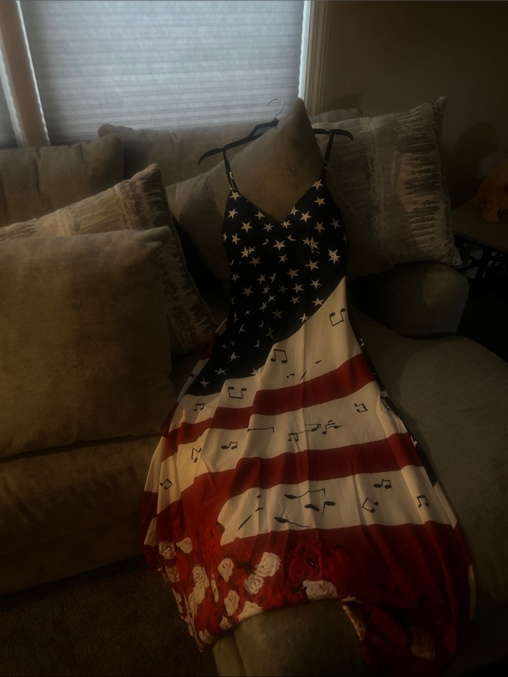 Stars & Stripes Patriotic Maxi Dress with Music Note Print